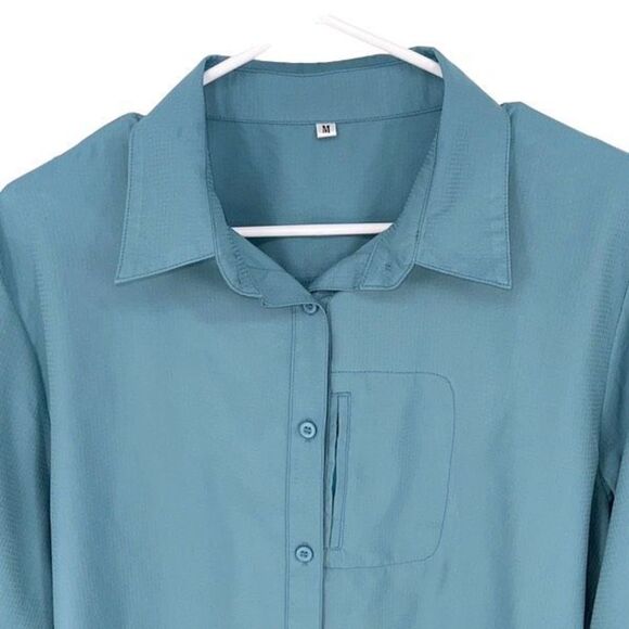 Sportswear Women’s UV Cut Polyester Button-Down Shirt Blue Medium - Picture 2 of 9